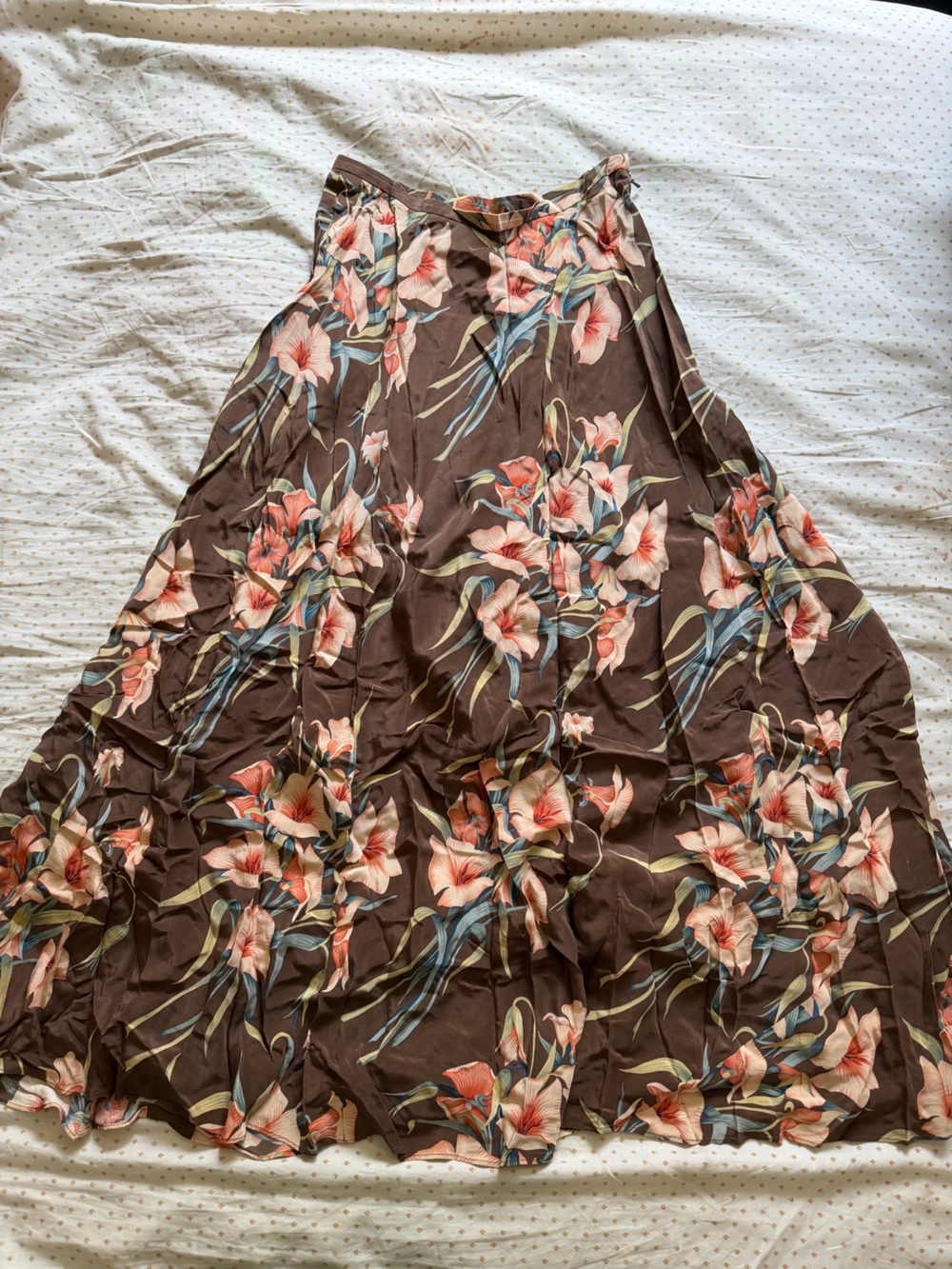 Jones New York Brown Maxi Skirt with Peach Floral Print